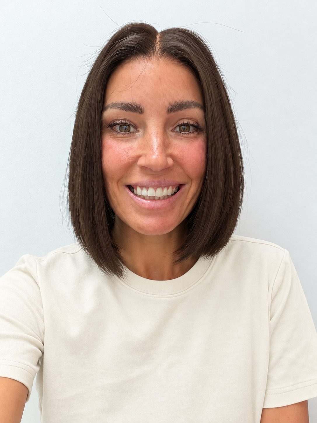Cocoa 10-inch blunt bob wig in rich medium brown, front view