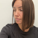 Cocoa 12-inch straight wig in rich medium brown, side view showing the hairline