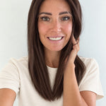 Cocoa 16-inch layered straight wig in rich medium brown, front view