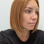 Copper Glow 10-inch blunt bob wig in bright copper red, side view showing the hairline
