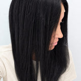 Midnight 18-inch layered straight wig in jet black, side view showing the hairline