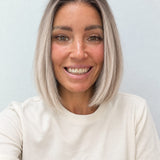 Nordic Pearl 10-inch blunt bob wig in rooted platinum blonde, front view