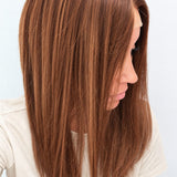 Spiced Auburn 18-inch layered straight wig in warm auburn red, side view showing the hairline