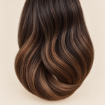 Spiced Caramel Balayage human hair wig colour swatch in brunette with spiced red caramel balayage
