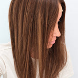 Spiced Red Caramel Balayage 18-inch layered straight wig in red-caramel balayage, side view showing the hairline